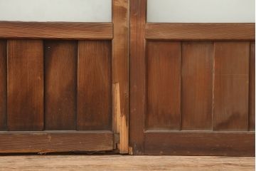 アンティーク建具　大正昭和初期　大振り　存在感のある大きさとデザインが魅力のガラス戸2枚セット(引き戸)(R-045035)