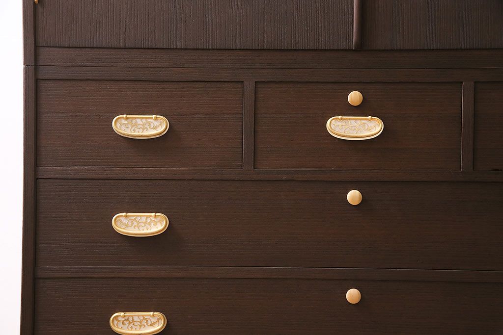 中古　加茂総桐箪笥　吉沢昭次　四方胴丸　中開き　衣装たんす(総桐たんす、着物タンス、整理たんす)(定価約135万円)(R-045039)