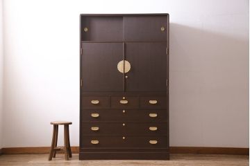 中古　加茂総桐箪笥　吉沢昭次　四方胴丸　中開き　衣装たんす(総桐たんす、着物タンス、整理たんす)(定価約135万円)(R-045039)