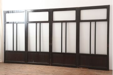 アンティーク建具　最高級　石川県産　総漆塗り　浮造り仕上げ　上品な雰囲気を演出するガラス戸4枚セット(引き戸、建具)(R-045042)