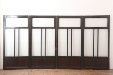 アンティーク建具　最高級　石川県産　総漆塗り　浮造り仕上げ　上品な雰囲気を演出するガラス戸4枚セット(引き戸、建具)(R-045042)