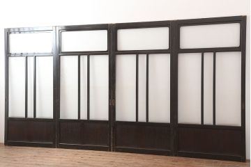 アンティーク建具　最高級　石川県産　総漆塗り　浮造り仕上げ　上品な雰囲気を演出するガラス戸4枚セット(引き戸、建具)(R-045043)