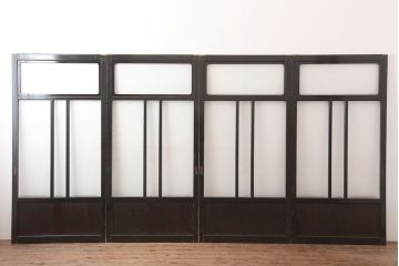 アンティーク建具　最高級　石川県産　総漆塗り　浮造り仕上げ　上品な雰囲気を演出するガラス戸4枚セット(引き戸、建具)(R-045043)