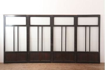 アンティーク建具　最高級　石川県産　総漆塗り　浮造り仕上げ　上品な雰囲気を演出するガラス戸4枚セット(引き戸、建具)(R-045043)