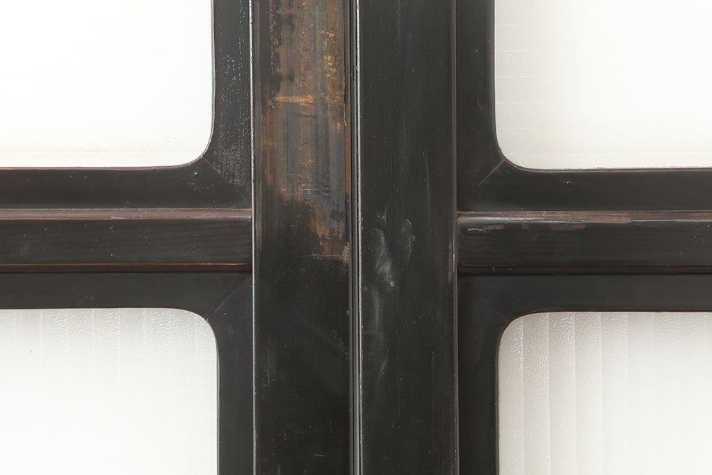 アンティーク建具　石川県産　総漆塗り　浮造り仕上げ　バイカラーが目を引く上品なガラス戸2枚セット(引き戸、建具)(R-045044)