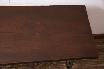 アンティーク家具　古材リメイク　ケヤキ材一枚板を使用した鉄脚テーブル(コンソールテーブル、作業台)(R-045047)