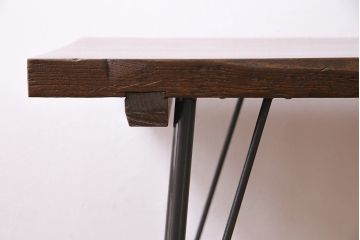 アンティーク家具　古材リメイク　ケヤキ材一枚板を使用した鉄脚テーブル(コンソールテーブル、作業台)(R-045047)