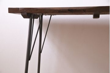 アンティーク家具　古材リメイク　ケヤキ材一枚板を使用した鉄脚テーブル(コンソールテーブル、作業台)(R-045047)
