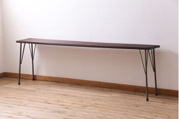アンティーク家具　古材リメイク　幅広サイズ　一枚板を使用した鉄脚テーブル(コンソールテーブル、ディスプレイ台)(R-045048)