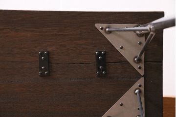 アンティーク家具　古材リメイク　幅広サイズ　一枚板を使用した鉄脚テーブル(コンソールテーブル、ディスプレイ台)(R-045048)