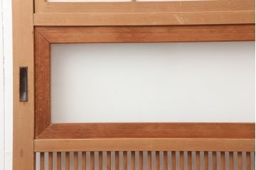 アンティーク建具　昭和中期　腰板ケヤキ材・玉杢　裏障子付き　和の高級感漂う格子戸2枚セット(引き戸、建具)(R-045050)