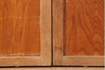 アンティーク建具　昭和中期　裏障子付き　あたたかな和の雰囲気漂う格子戸2枚セット(障子戸、引き戸、建具)(R-045051)