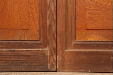 アンティーク建具　昭和中期　腰板ケヤキ材　レトロなガラス戸2枚セット(引き戸、建具)(R-045054)