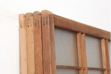 アンティーク建具　昭和中期　腰板ケヤキ材　レトロなガラス戸4枚セット(引き戸、帯戸、建具)(R-045055)