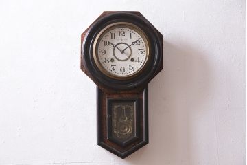 アンティーク時計　大正期　タカノ(高野精密工業)　手巻き式　落ち着いた雰囲気のシックな振り子時計(柱時計、壁掛け時計)(R-045056)