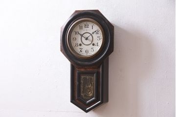 アンティーク時計　大正期　タカノ(高野精密工業)　手巻き式　落ち着いた雰囲気のシックな振り子時計(柱時計、壁掛け時計)(R-045056)