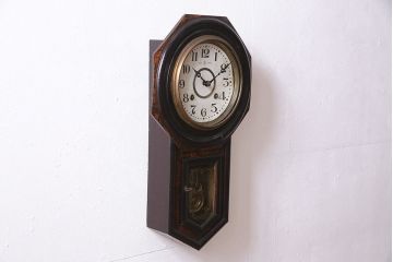 アンティーク時計　大正期　タカノ(高野精密工業)　手巻き式　落ち着いた雰囲気のシックな振り子時計(柱時計、壁掛け時計)(R-045056)
