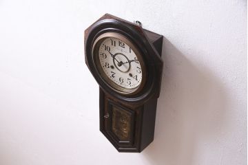 アンティーク時計　大正期　タカノ(高野精密工業)　手巻き式　落ち着いた雰囲気のシックな振り子時計(柱時計、壁掛け時計)(R-045056)