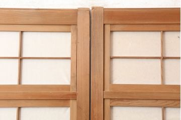 アンティーク建具　腰板ケヤキ材　裏障子付き　高級感のある格子戸2枚セット(引き戸、ガラス帯戸、建具)(R-045070)