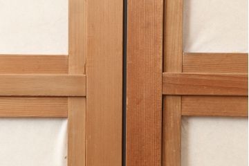 アンティーク建具　腰板ケヤキ材　裏障子付き　高級感のある格子戸2枚セット(引き戸、ガラス帯戸、建具)(R-045070)