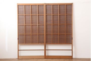 レトロ建具　昭和中期　風情のある御簾戸2枚セット(簾戸、簀戸、葭戸、夏障子、夏戸、葦戸)(R-045071)