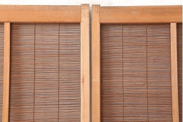 レトロ建具　昭和中期　風情のある御簾戸2枚セット(簾戸、簀戸、葭戸、夏障子、夏戸、葦戸)(R-045071)