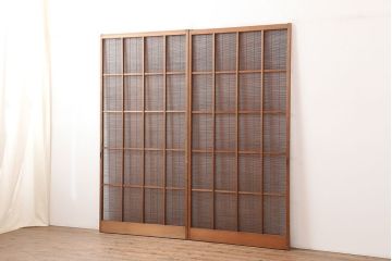 レトロ建具　昭和中期　和の雰囲気が高まる御簾戸2枚セット(簾戸、簀戸、葭戸、夏障子、夏戸、葦戸)(R-045072)