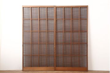 レトロ建具　昭和中期　和の雰囲気が高まる御簾戸2枚セット(簾戸、簀戸、葭戸、夏障子、夏戸、葦戸)(R-045072)