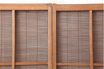レトロ建具　昭和中期　和の雰囲気が高まる御簾戸2枚セット(簾戸、簀戸、葭戸、夏障子、夏戸、葦戸)(R-045072)