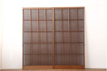 レトロ建具　昭和中期　和の雰囲気が高まる御簾戸2枚セット(簾戸、簀戸、葭戸、夏障子、夏戸、葦戸)(R-045072)