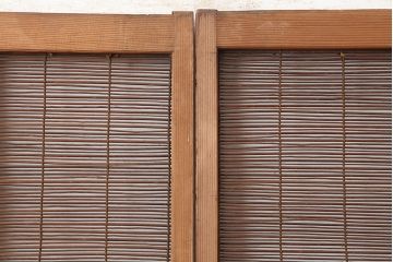 レトロ建具　昭和中期　和の雰囲気が高まる御簾戸2枚セット(簾戸、簀戸、葭戸、夏障子、夏戸、葦戸)(R-045072)