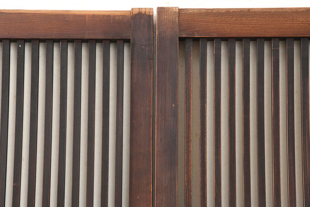 アンティーク建具　幅狭　和レトロな格子戸4枚セット(引き戸、ガラス帯戸、建具)(R-045073)