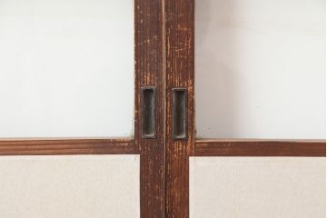 アンティーク建具　幅狭　和レトロな格子戸4枚セット(引き戸、ガラス帯戸、建具)(R-045073)