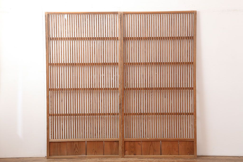 アンティーク建具　昭和中期　シンプルな格子戸2枚セット(引き戸、建具)(R-045074)