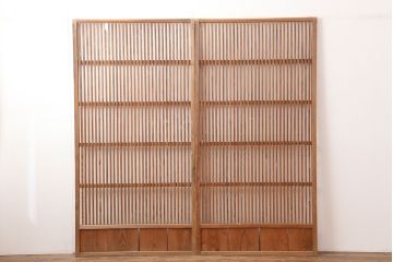 アンティーク建具　昭和中期　シンプルな格子戸2枚セット(引き戸、建具)(R-045074)