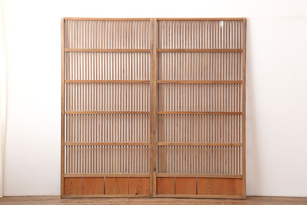 アンティーク建具　昭和中期　シンプルな格子戸2枚セット(引き戸、建具)(R-045074)