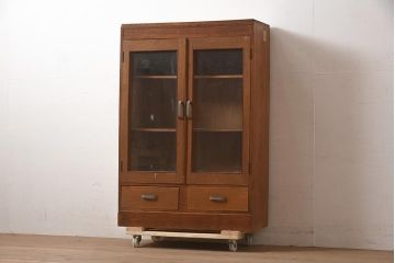 アンティーク家具　昭和中期　栓材　薄型サイズのレトロな本箱(収納棚、戸棚、キャビネット)(R-045085)
