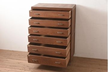 【簡易リペア限定品】アンティーク建具　昭和中期　前面栗材　シンプルなつくりの6段チェスト(引き出し、和タンス)(R-045087)