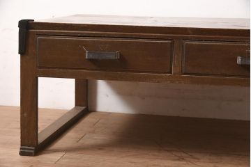 アンティーク家具　昭和中期　栓材　濃い木味のレトロな文机(ローテーブル)(R-045089)