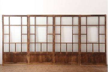 アンティーク建具　昭和初期　レトロな雰囲気が魅力の引き戸4枚セット(ガラス戸、建具)(R-045109)