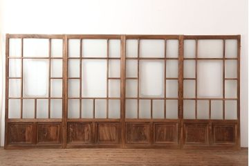 アンティーク建具　昭和初期　レトロな雰囲気が魅力の引き戸4枚セット(ガラス戸、建具)(R-045109)