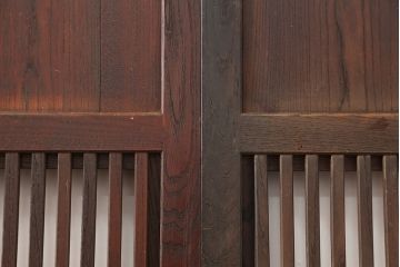 アンティーク建具　上手物　裏ガラス入り　総栗材でつくられた珍しい格子帯戸4枚セット(引き戸、建具)(R-045110)