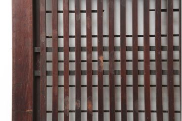 アンティーク建具　明治期　裏障子付き　落ち着きのある色合いの格子帯戸2枚セット(引き戸、建具)(R-045111)