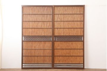 アンティーク建具　昭和中期　組子入り　涼しげな空間作りにおすすめの御簾戸2枚セット(簾戸、簀戸、葭戸、夏障子、夏戸、葦戸)(R-045116)