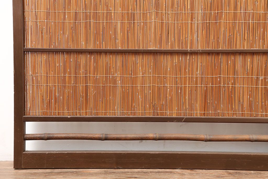 アンティーク建具　昭和中期　組子入り　涼しげな空間作りにおすすめの御簾戸2枚セット(簾戸、簀戸、葭戸、夏障子、夏戸、葦戸)(R-045116)