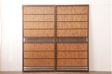 アンティーク建具　昭和中期　組子入り　涼しげな空間作りにおすすめの御簾戸2枚セット(簾戸、簀戸、葭戸、夏障子、夏戸、葦戸)(R-045116)