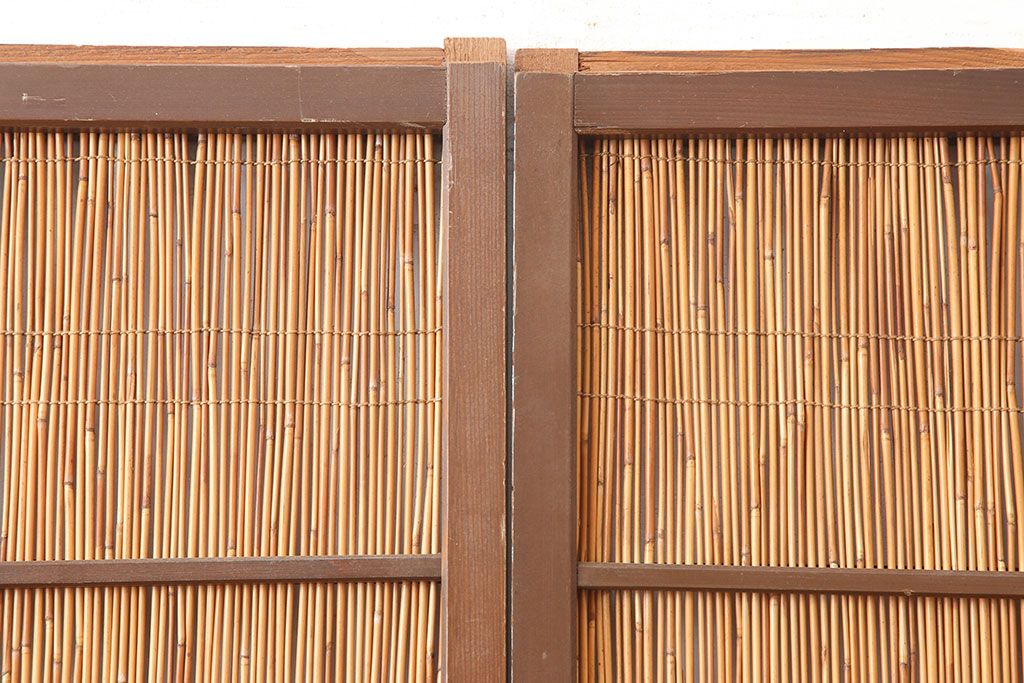 アンティーク建具　昭和中期　組子入り　涼しげな空間作りにおすすめの御簾戸2枚セット(簾戸、簀戸、葭戸、夏障子、夏戸、葦戸)(R-045116)