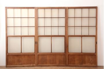 レトロ建具　昭和中期　すりガラス　温かみのある雰囲気が素敵なガラス戸3枚セット(引き戸、建具)(R-045119)