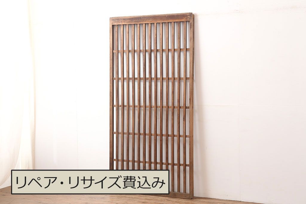 アンティーク建具　昭和初期　古い木の味わいが魅力の荒格子戸1枚(引き戸、建具)(R-045120)