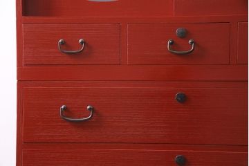 アンティーク家具　総桐材　カシュー　朱塗りの美しい色合いがモダンな桐箪笥(タンス、たんす、衣装箪笥)(R-045129)